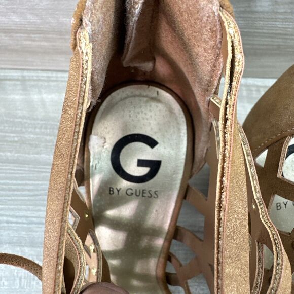 G by GUESS Women's Juto Lace-Up Block-Heel Sandal Tan Size 10M - Picture 12 of 15